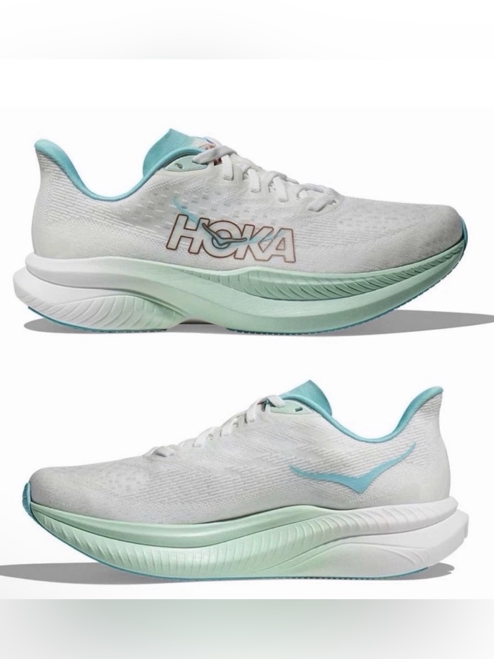 Hoka Women’s White & Mint Green Lightweight Running Shoes